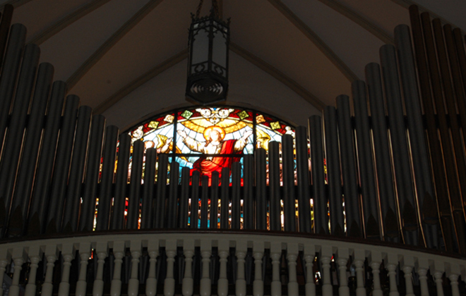 The tracker pipe organ, crafted by Carl Barckoff in 1910, was restored, augmented, and rededicated in January 1994.