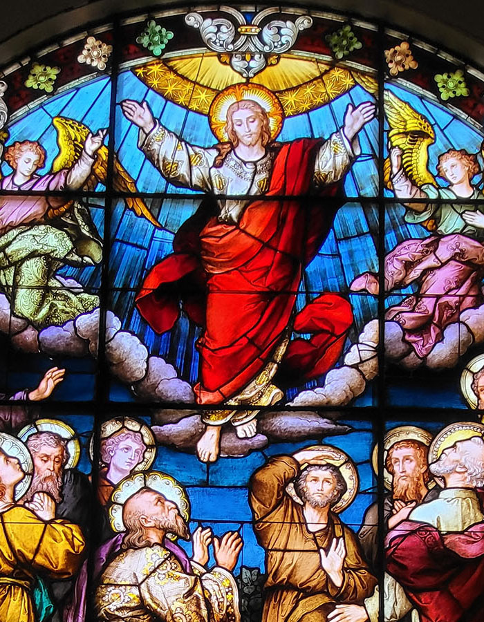 Ascension window in the choir loft of the church (photo by Jeremy Bailey)