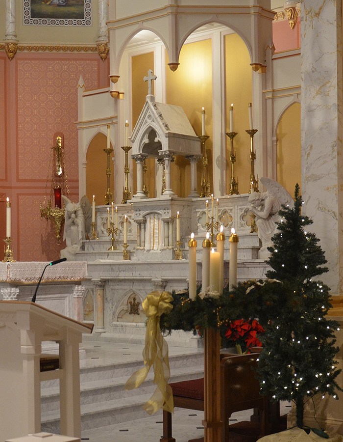The sanctuary of St. Francis decorated for Christmas